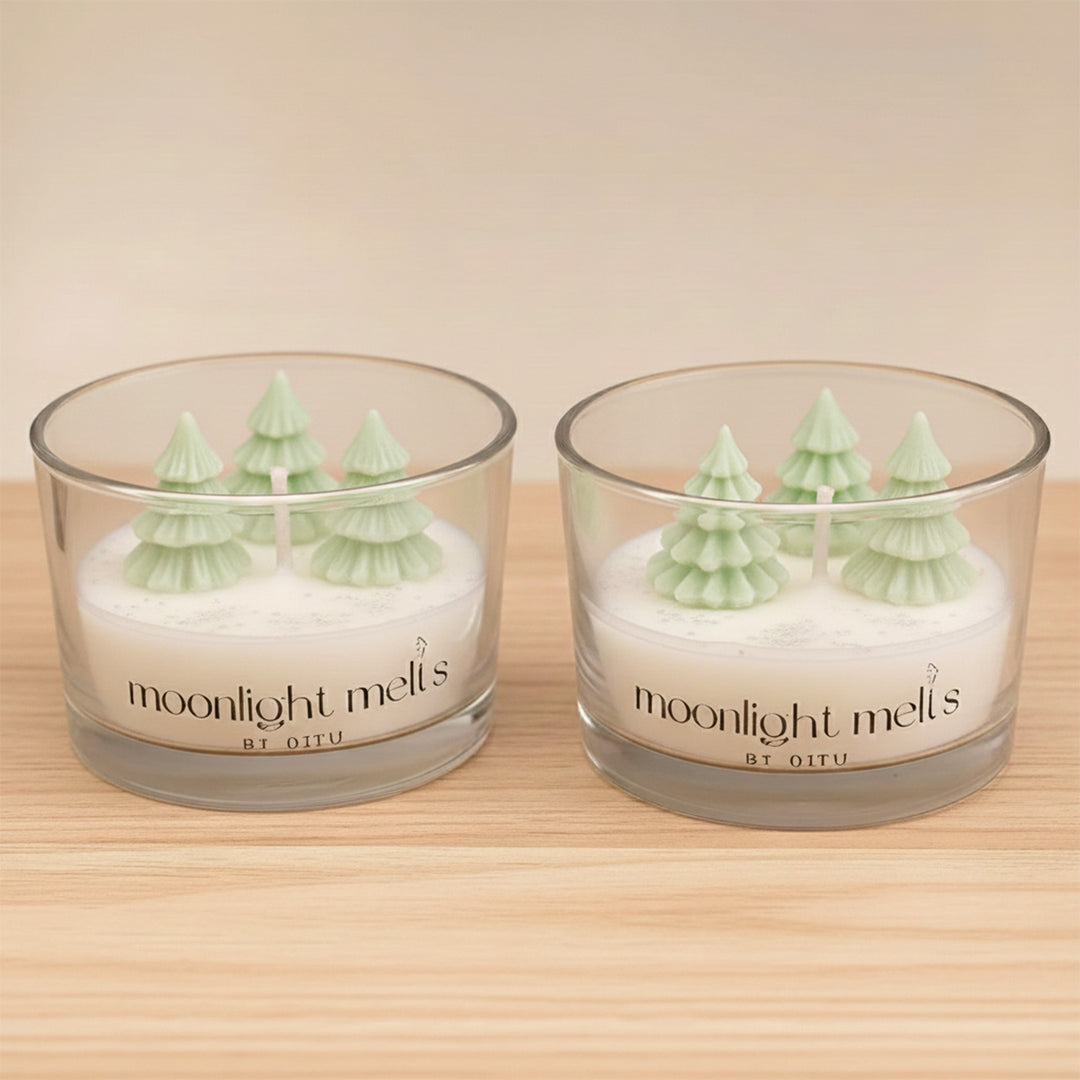 2 Pc | Handmade Christmas Tree Theme Soy Wax Jar Candles