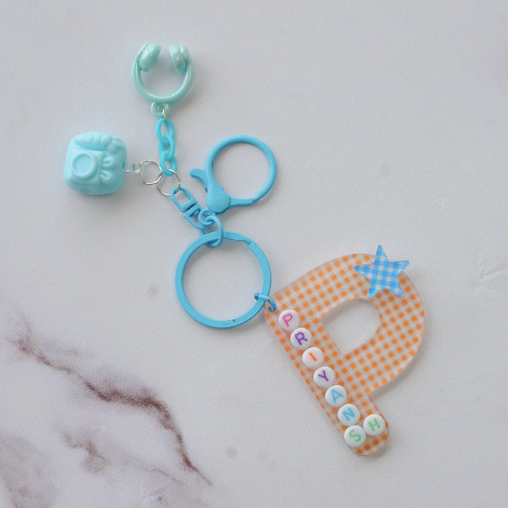 Personalised Acrylic Bag Charm With Initial Name & Keyring