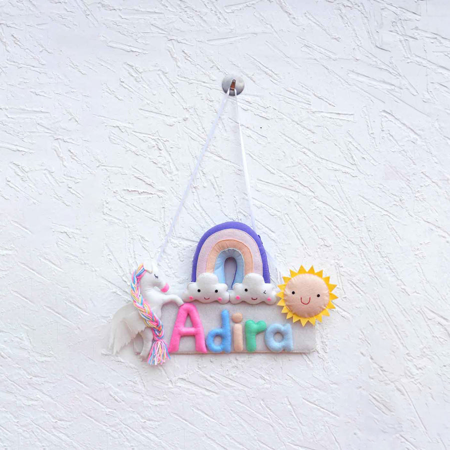 Personalized Kids Theme Felt Name Plate 6 - Hanging on Hook Display