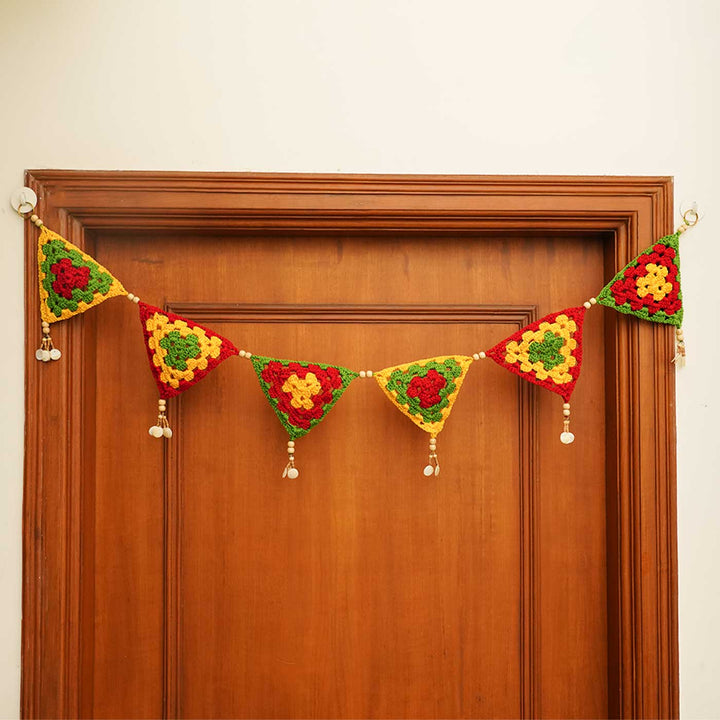 45 In | Handmade Tri-Color Triangular Crochet Toran