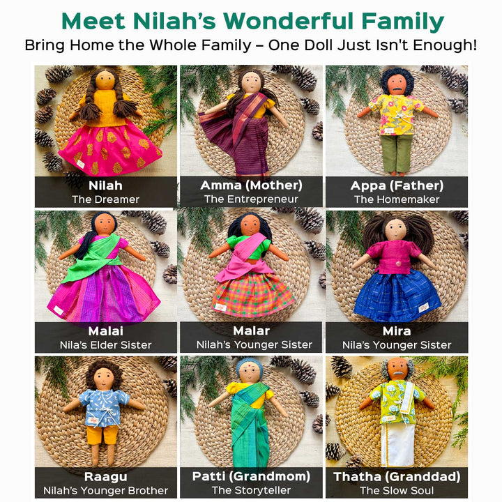 Nilah's Appa (Father) In Maroon Shirt | Soft Hand-Stitched Sustainable Indian Play Doll