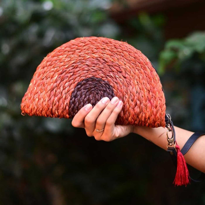 Handmade Grass Woven Rustic Earth Tones Sabai Orange Clutch