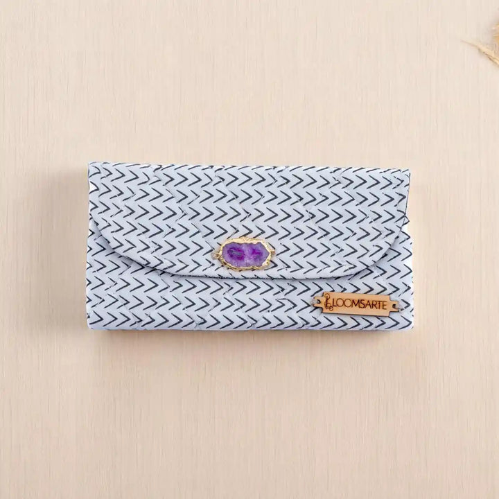 Black And White Cotton Protective & Stylish Ecofriendly Spectacle Case With Agate Accent | 7 x 3.75 inch