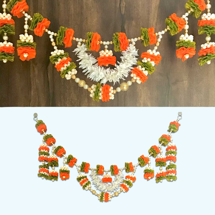 40 / 44 In | Handmade Decorative Orange And Green Tissue Flower Toran