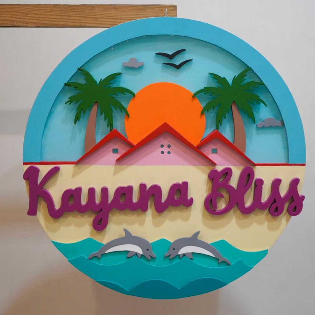 Personalized Beach Theme Mdf Wood Round Name Plate With Back Light - None (2)