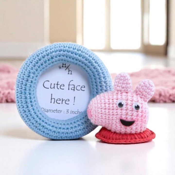 Handmade Crochet Peppa Pig Photo Frame & Kids Rakhi With Roli Chawal