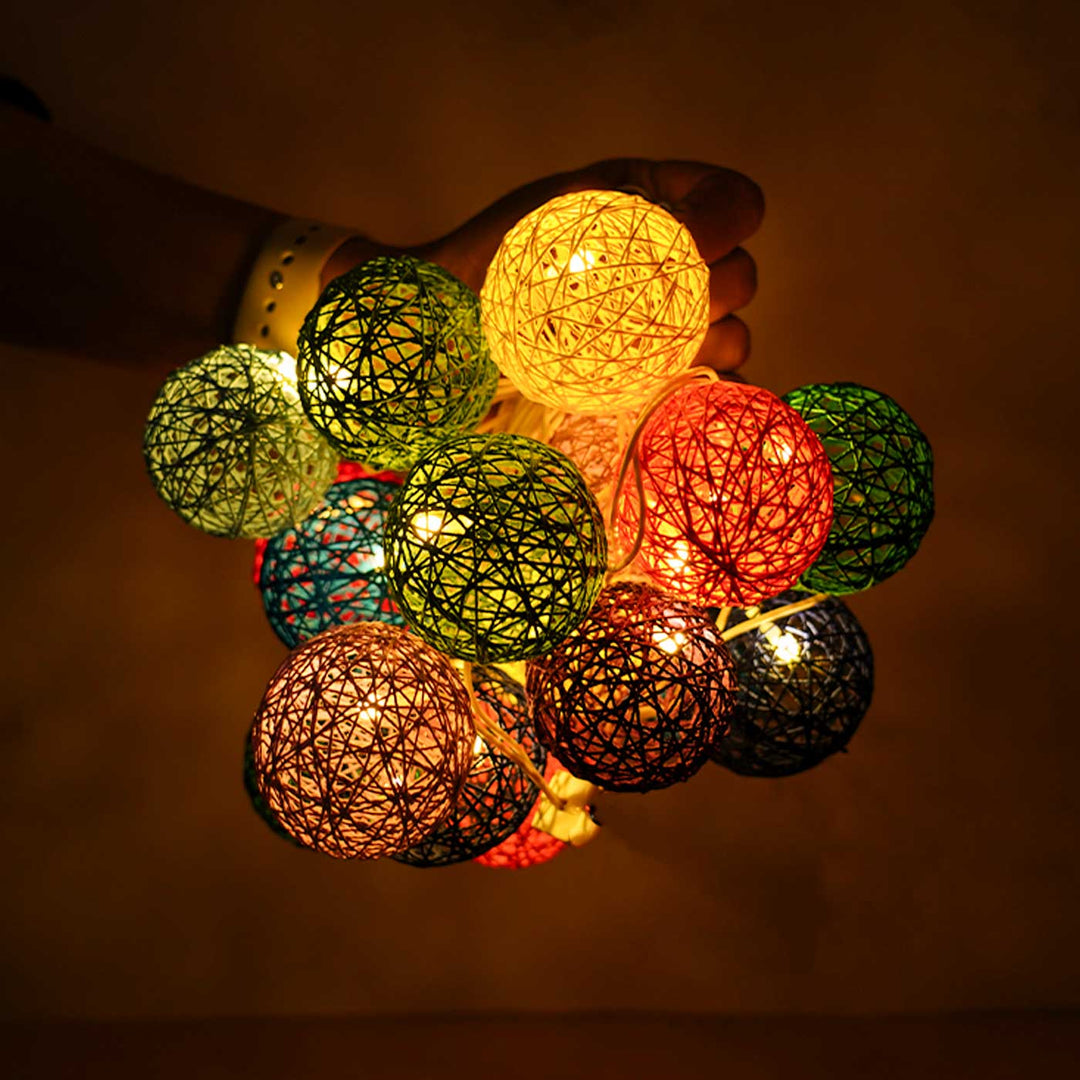 3m, 20 Bulbs | Handcrafted Yarn Spherical LED Fairy Light Hangings - Multicolour