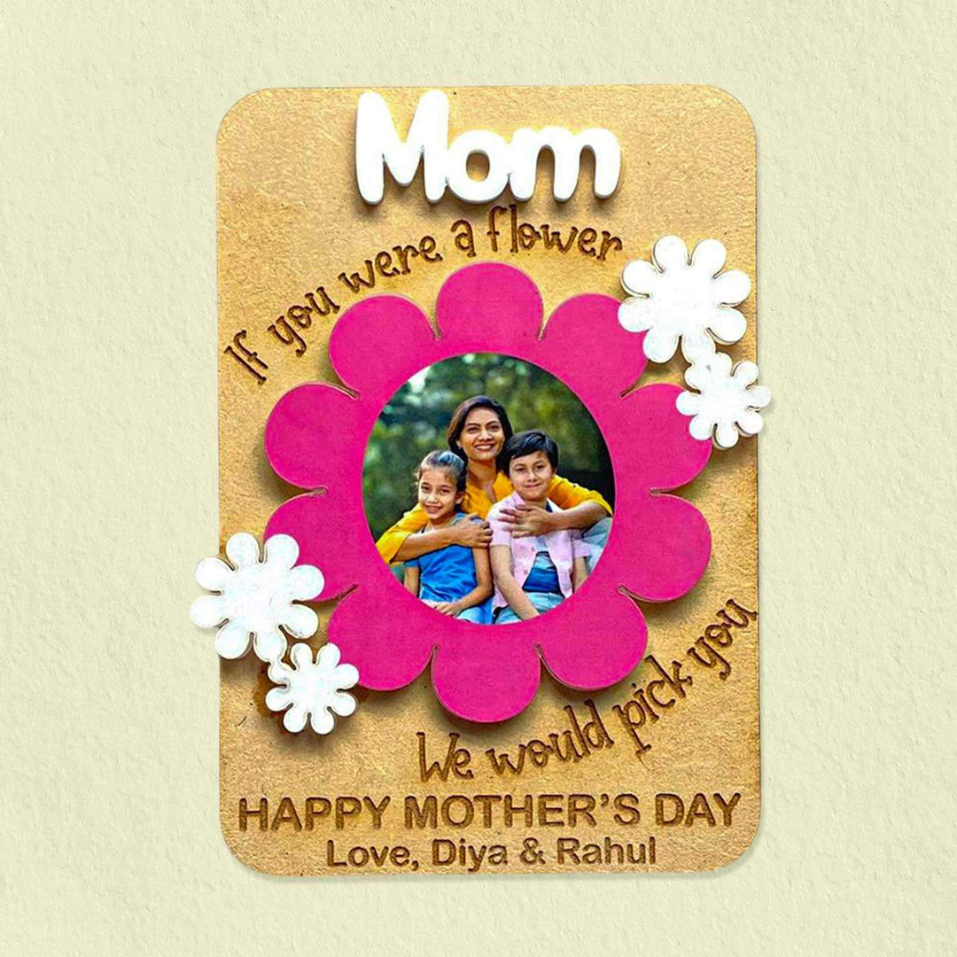 Photo Personalized Handmade Floral Theme MDF Wood Fridge Magnet For Mothers