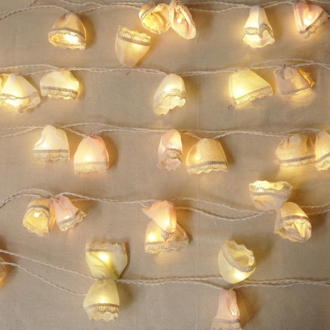 9.15m, 50 Bulbs | Handmade Pastel Laced Fabric LED Fairy Light