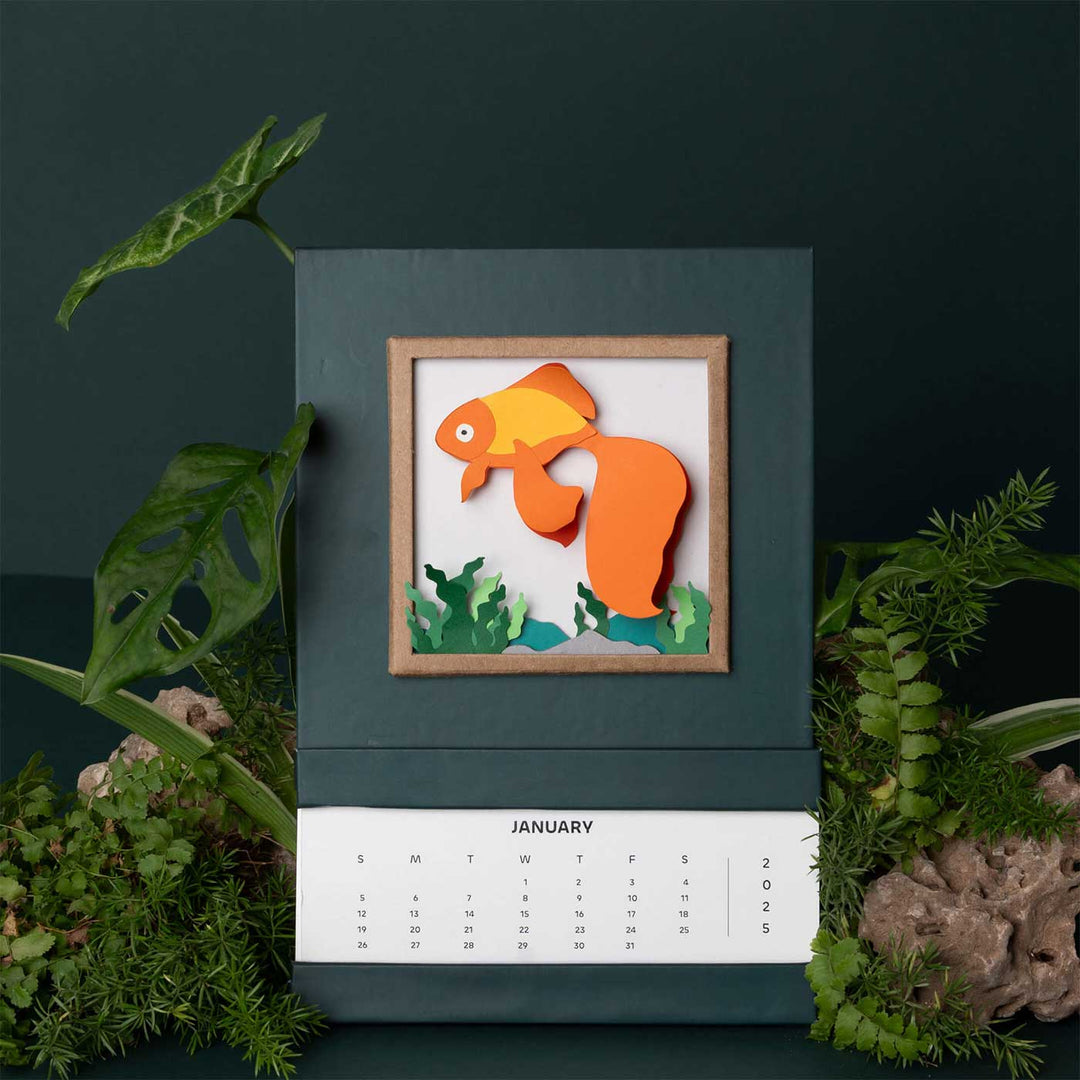 Handmade 3D Gold Fish 2026 Desk Calendar