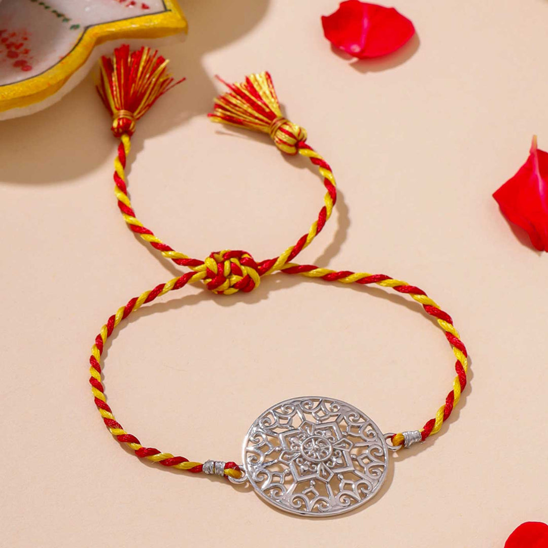 Handmade Odisha Filigree Design Silver Rakhi For Brother - Flat Lay View