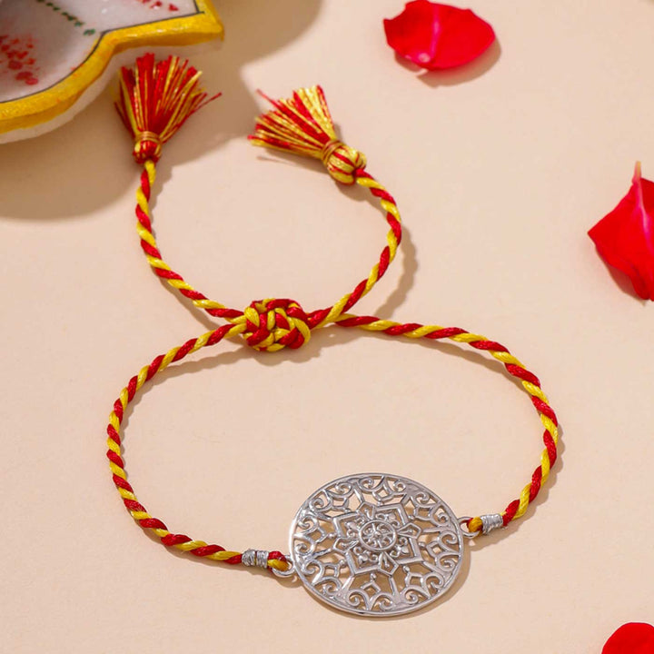 Handmade Odisha Filigree Design Silver Rakhi For Brother - Flat Lay View