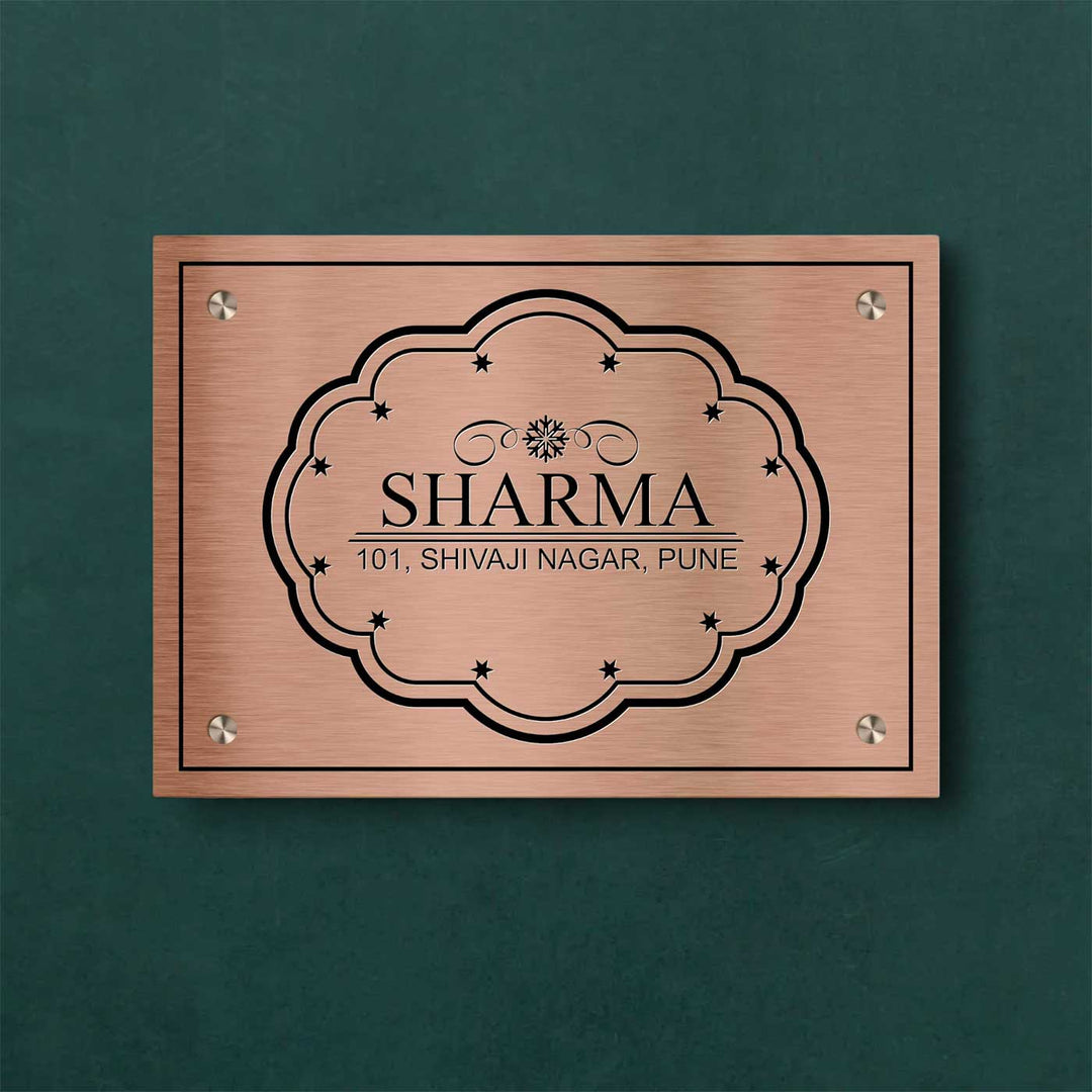 Personalized Weatherproof Sleek Engraved Gold Stainless Steel Name Plate - Front View Mounted with Screws