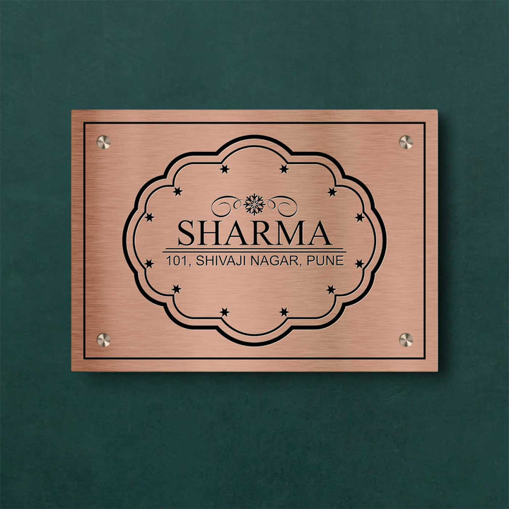 Personalized Weatherproof Sleek Engraved Gold Stainless Steel Name Plate - Front View Mounted with Screws