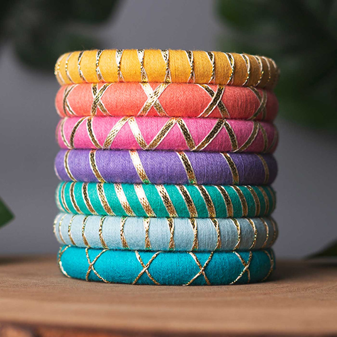 Multicolor Handcrafted Traditional Gotta Patti Bangles | Set of 7