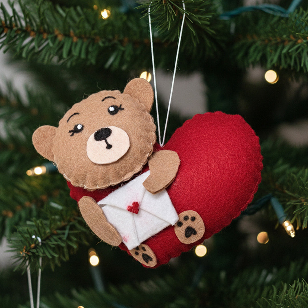 Handmade Teddy & Heart Felt Ornament For Christmas Tree Decoration