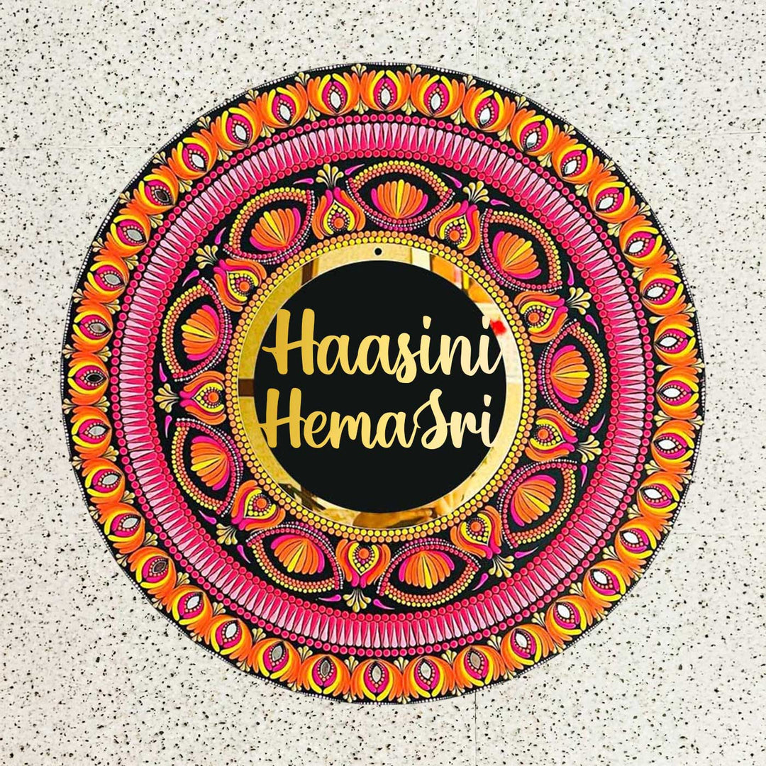 Personalized Hand-Painted Dot Mandala Round Multicolour Mdf Wood Name Plate