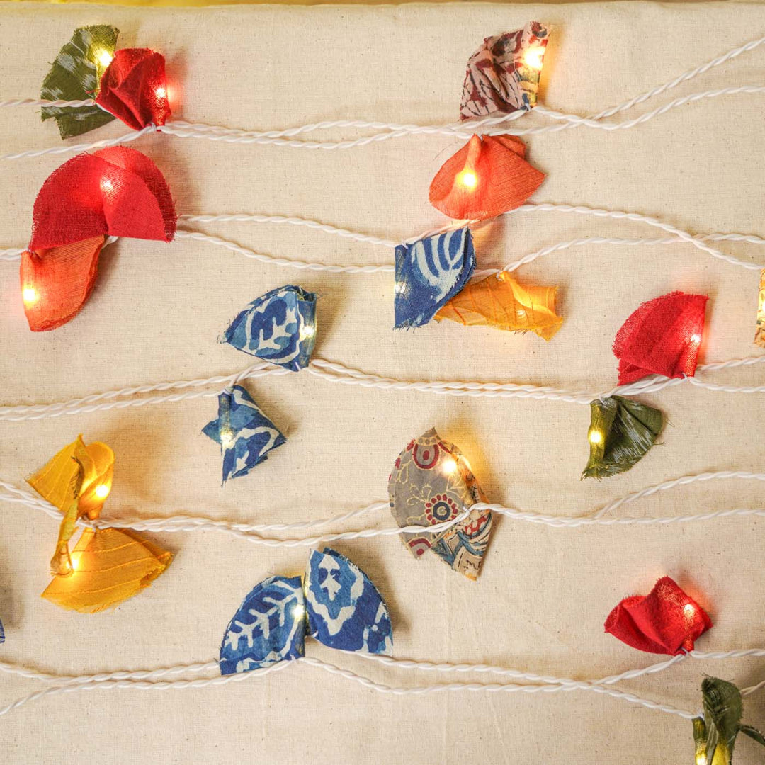 9.15m, 50 Bulbs | Handmade Assorted Block Printed Fabric LED Fairy Light