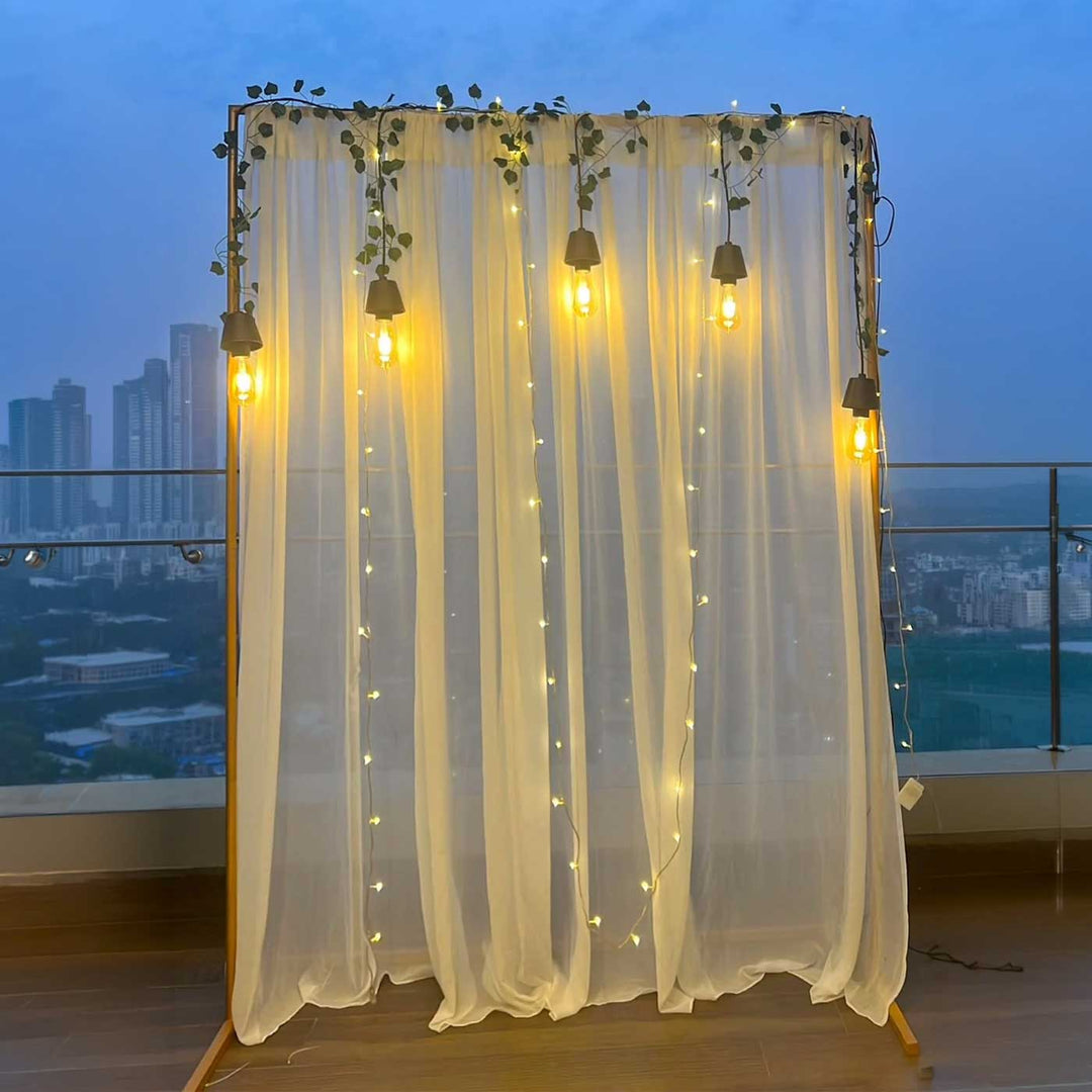 Reusable Off-White Georgette Backdrop Drape, Ready-to-Hang For Pooja & Photoshoot Decor