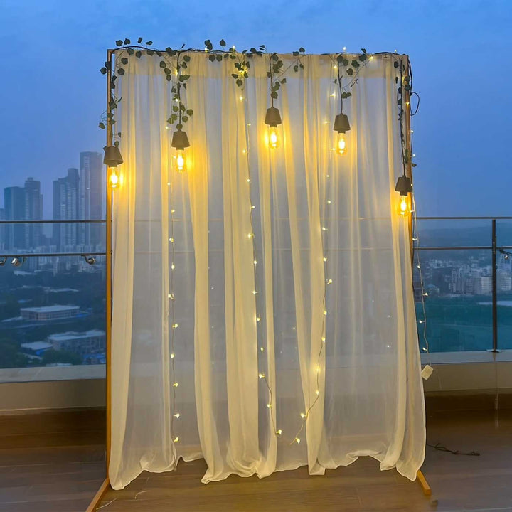 Reusable Off-White Georgette Backdrop Drape, Ready-to-Hang For Pooja & Photoshoot Decor