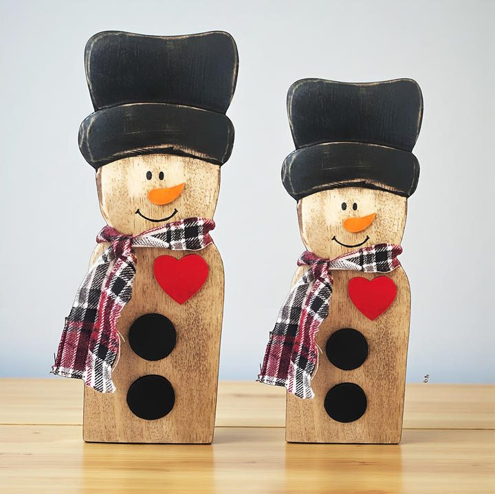 2 Pc | Handmade Snowman Wooden Table Decor