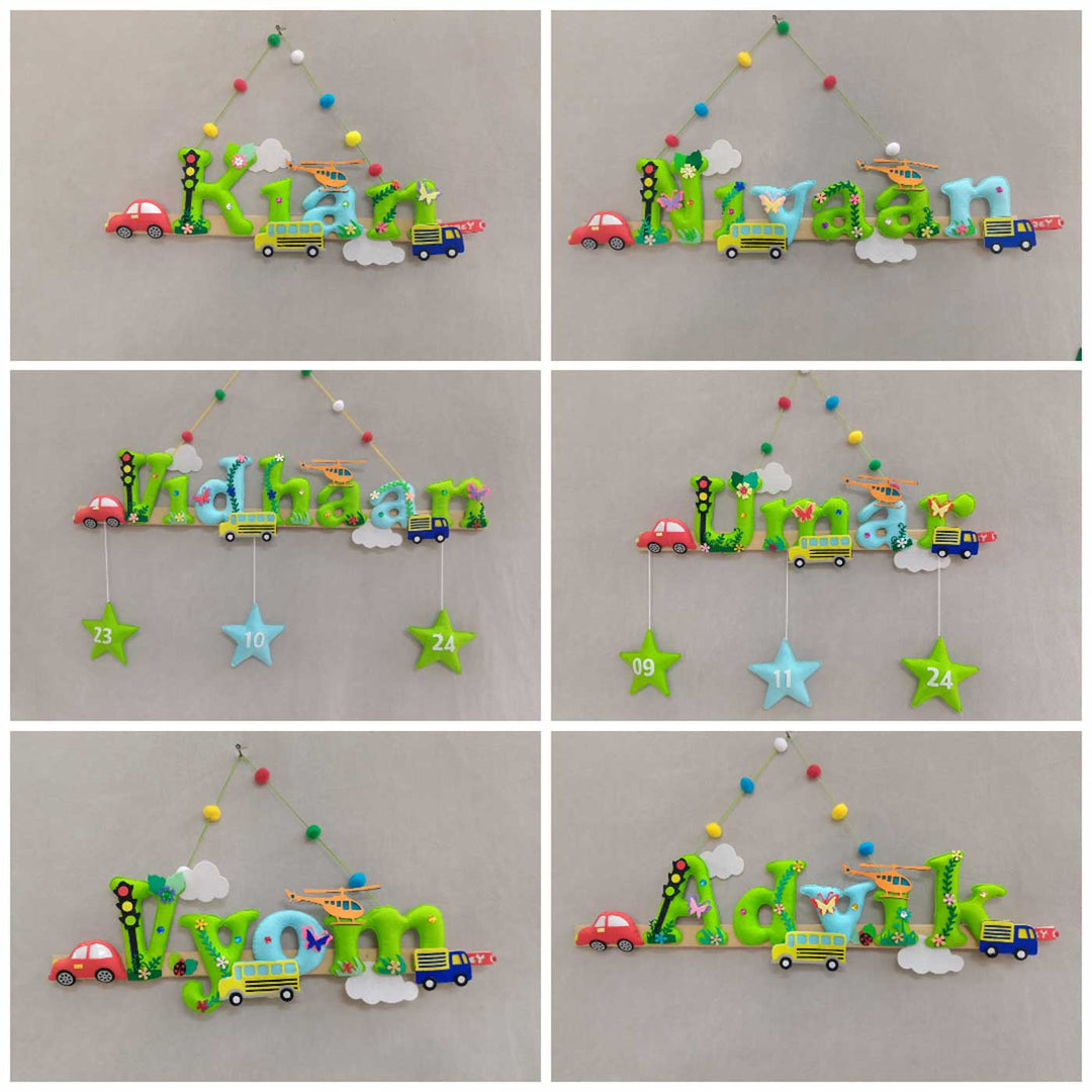 Transport Vehicles Name Plate For Kids - Multiple Personalized Name Hangings Display