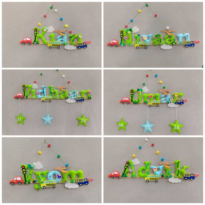 Transport Vehicles Name Plate For Kids - Multiple Personalized Name Hangings Display