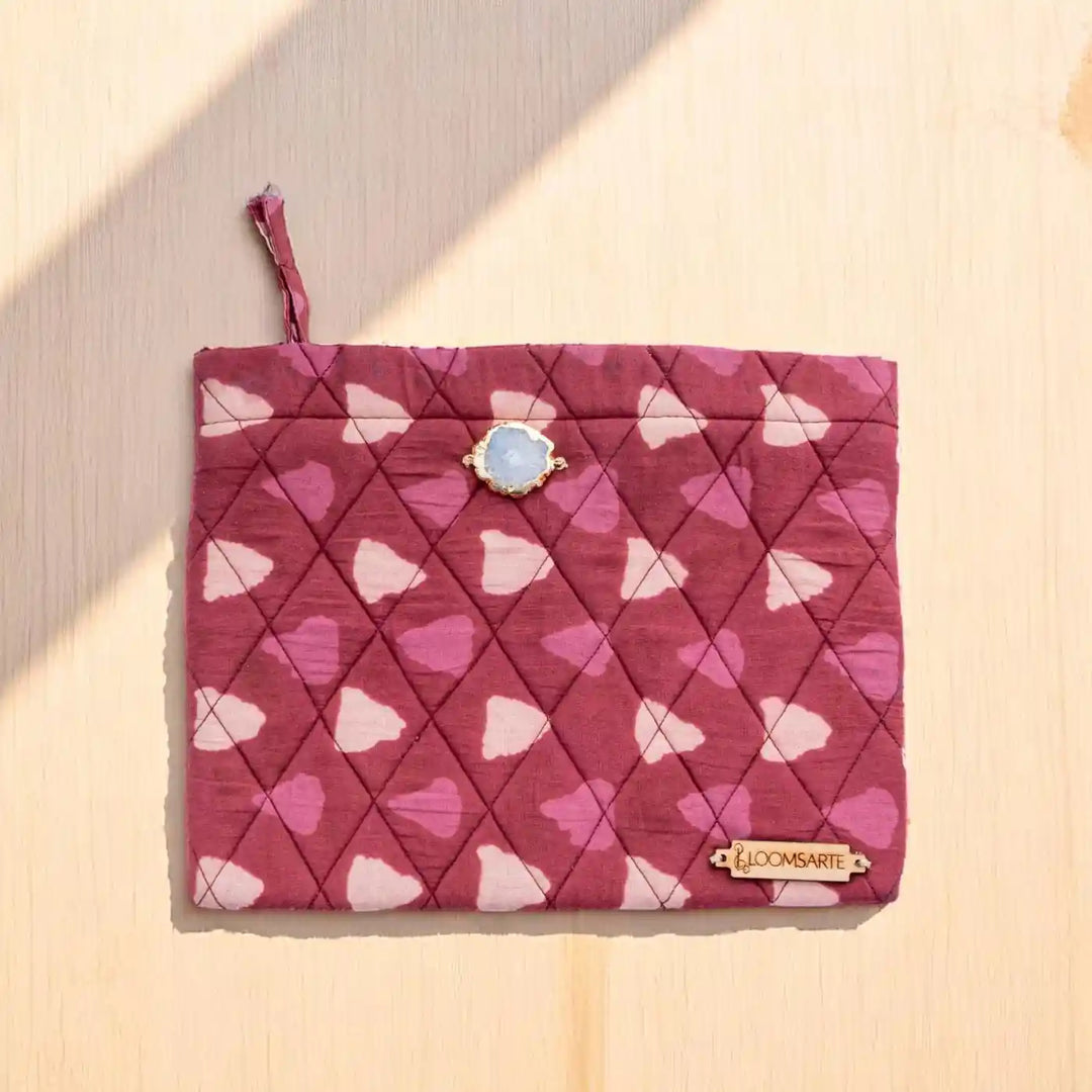 Red Cotton Ecofriendly Travel Pouch Chic & Compact | 9 x 7 inch