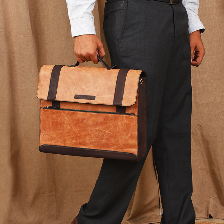Personalized Light Brown Basta Leather Briefcase