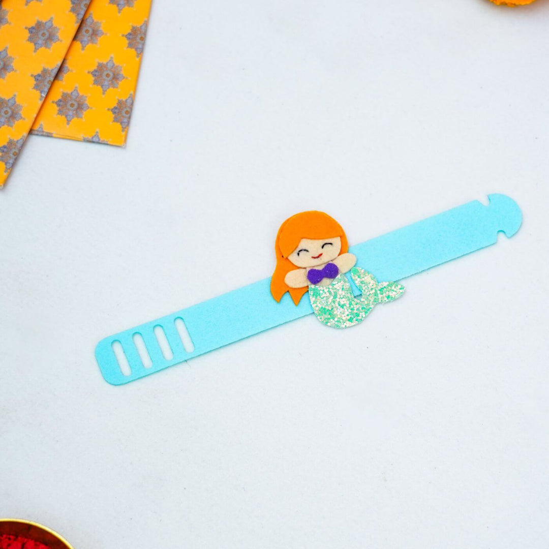 Kids Theme Felt Rakhi Band With Roli Chawal 6 - Full Length on Wristband