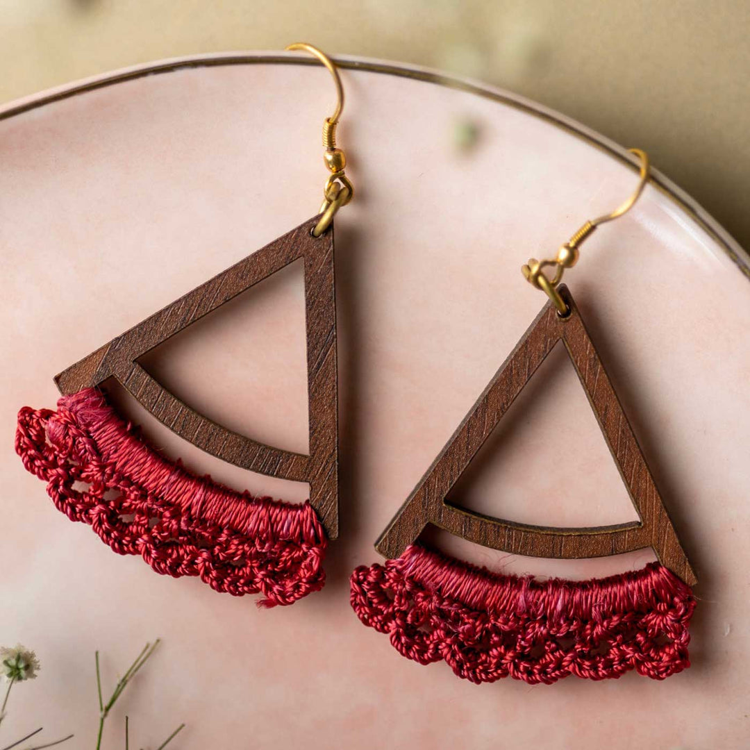 Handmade Crochet Red Pie Drop Earrings