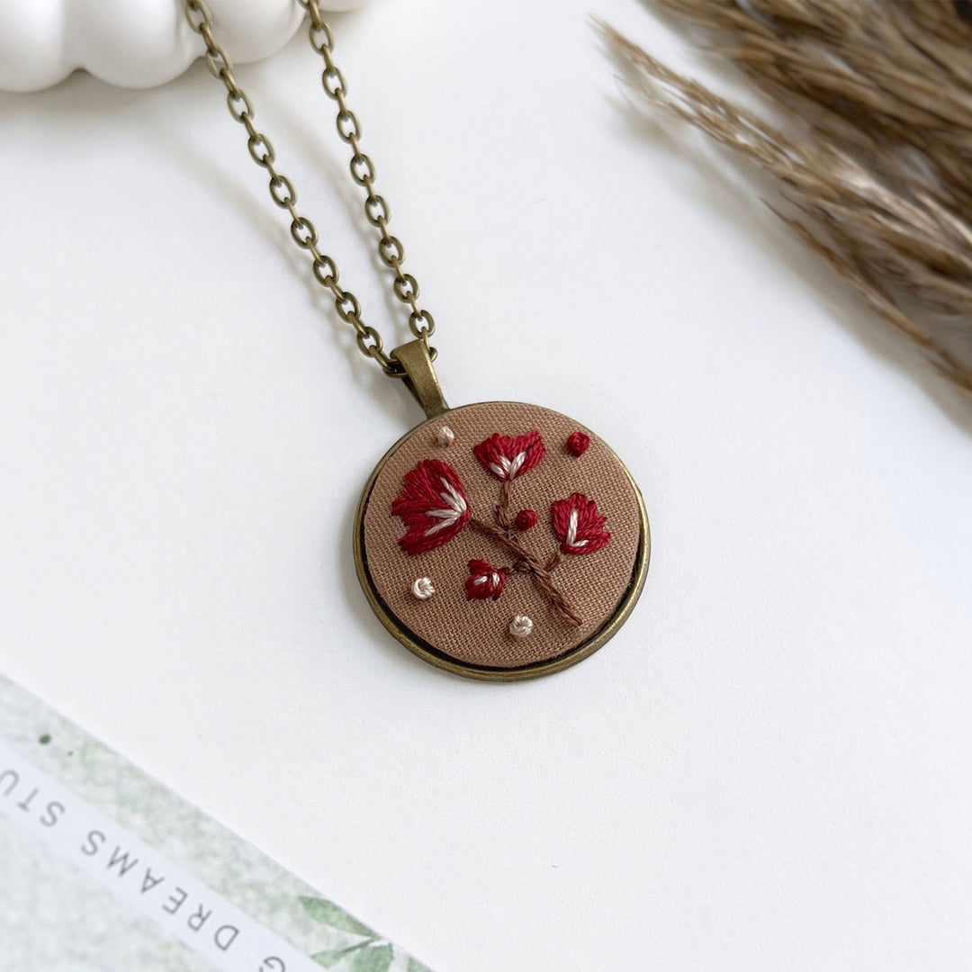 Hand Embroidered Crimson Antique Finish Necklace