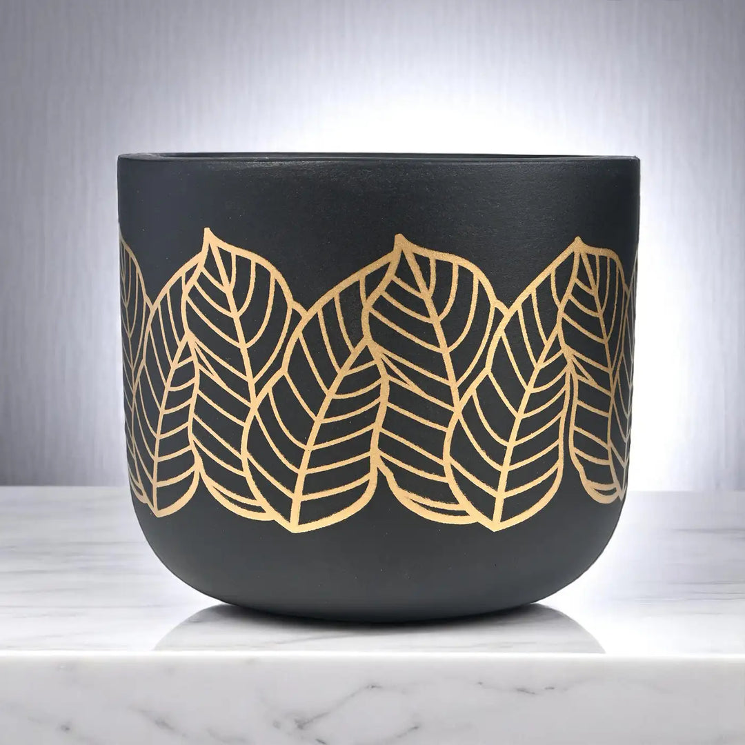 Handmade Black & Golden Leaves Design Terracotta Planter