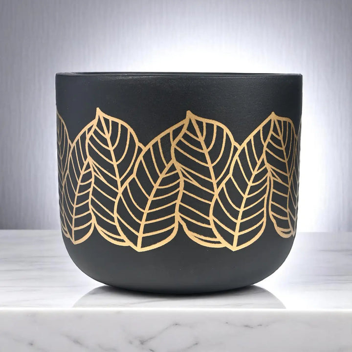 Handmade Black & Golden Leaves Design Terracotta Planter