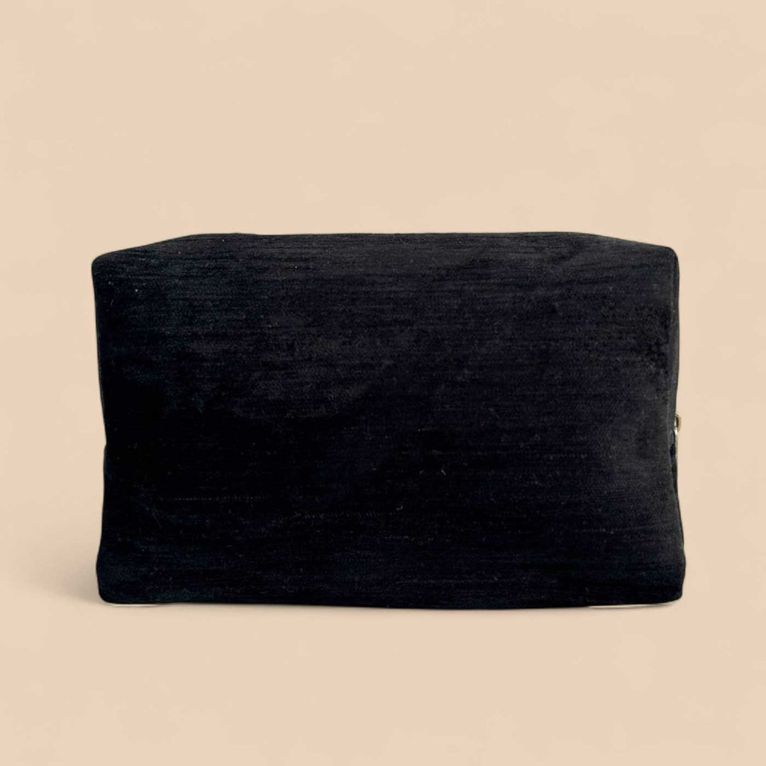 Personalized Handmade Embroidered Gold Letters Solid Black Pouch