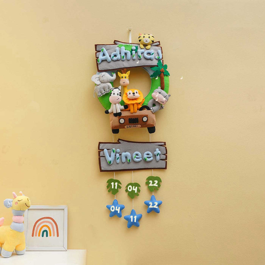 Personalized Jungle Safari Themed Round Felt Kids Nameplate Copy - Hanging with Name Personalization