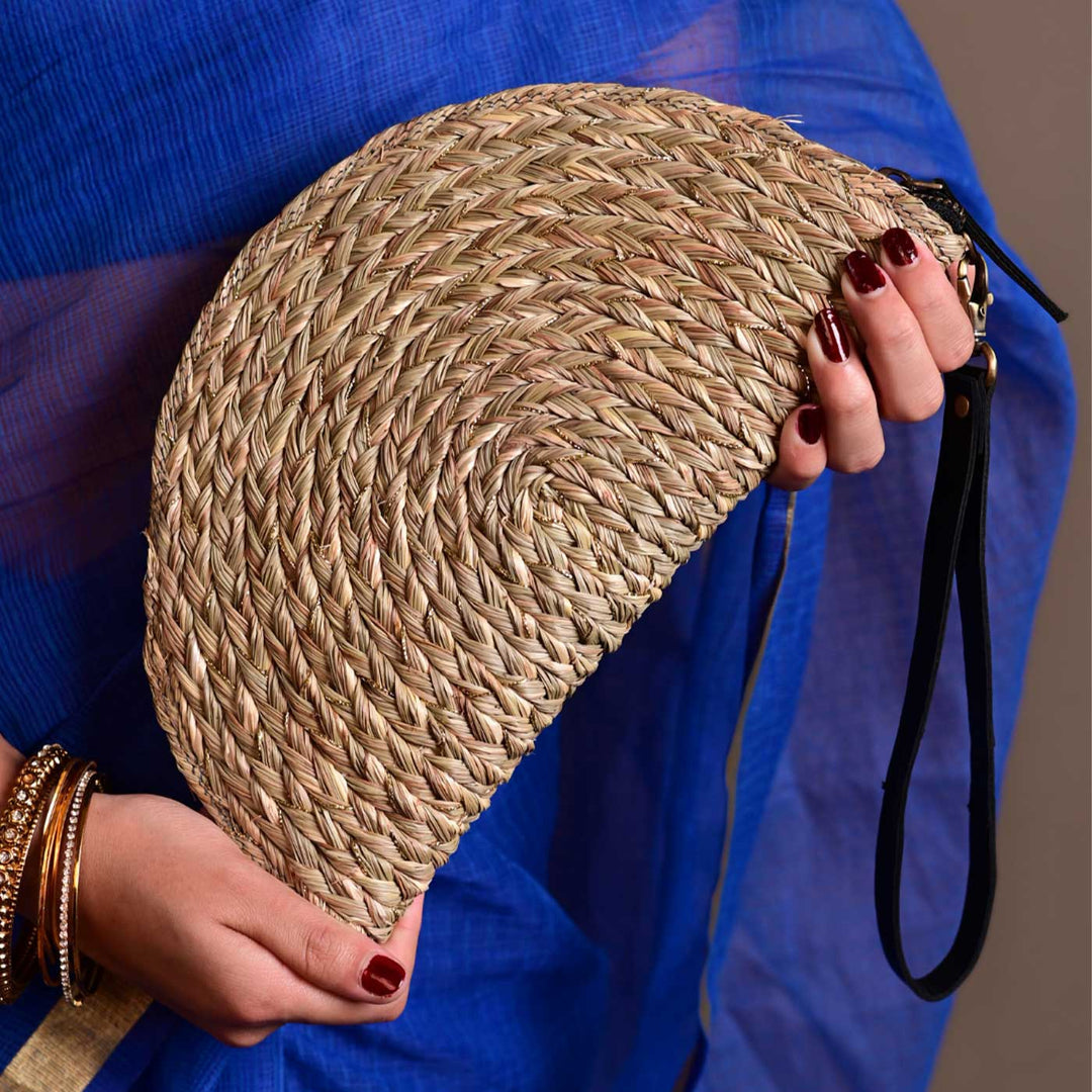 Handmade Grass Woven Gold Boho Sabai Clutch