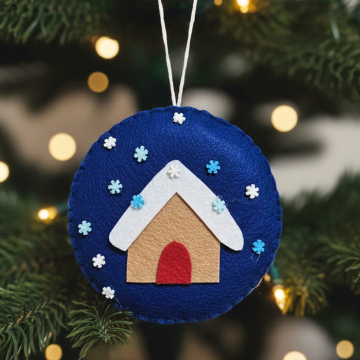 Handmade Winter House Felt Ornament For Christmas Tree Decoration