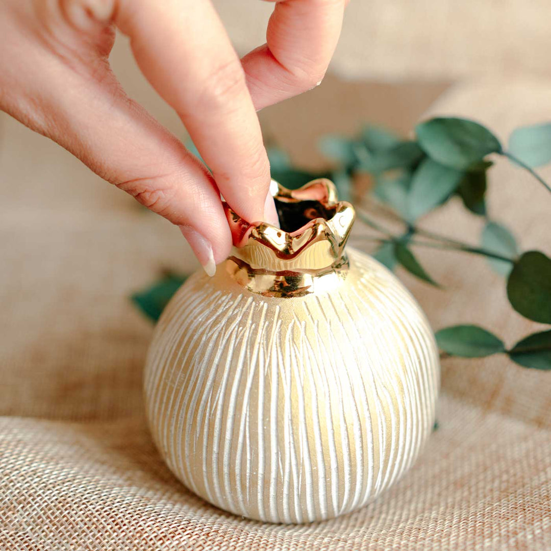 Handmade Pomogranate Jewel Beige Porcelain Vase