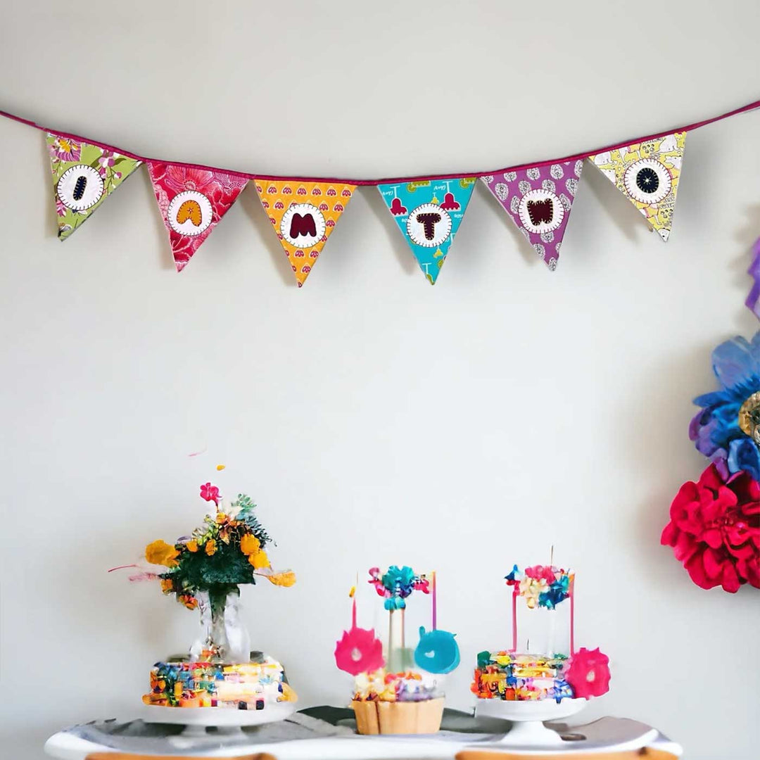 Customized Handmade Multicolored Age Banner Upcycled Fabric Bunting