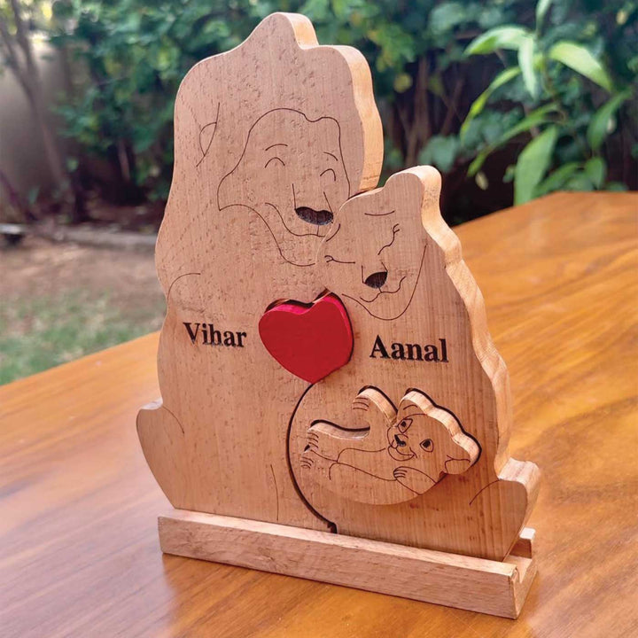 Personalized Mom To Be Lion Family Wooden Figurine