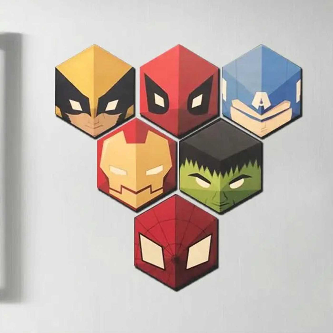 Printed Superhero Theme Wooden Fridge Magnets | Set Of 6