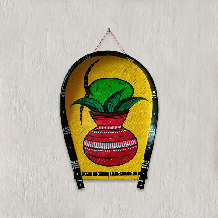 Handpainted Mongol Ghot Kulo | Yellow Auspicious Bamboo Wall Decor
