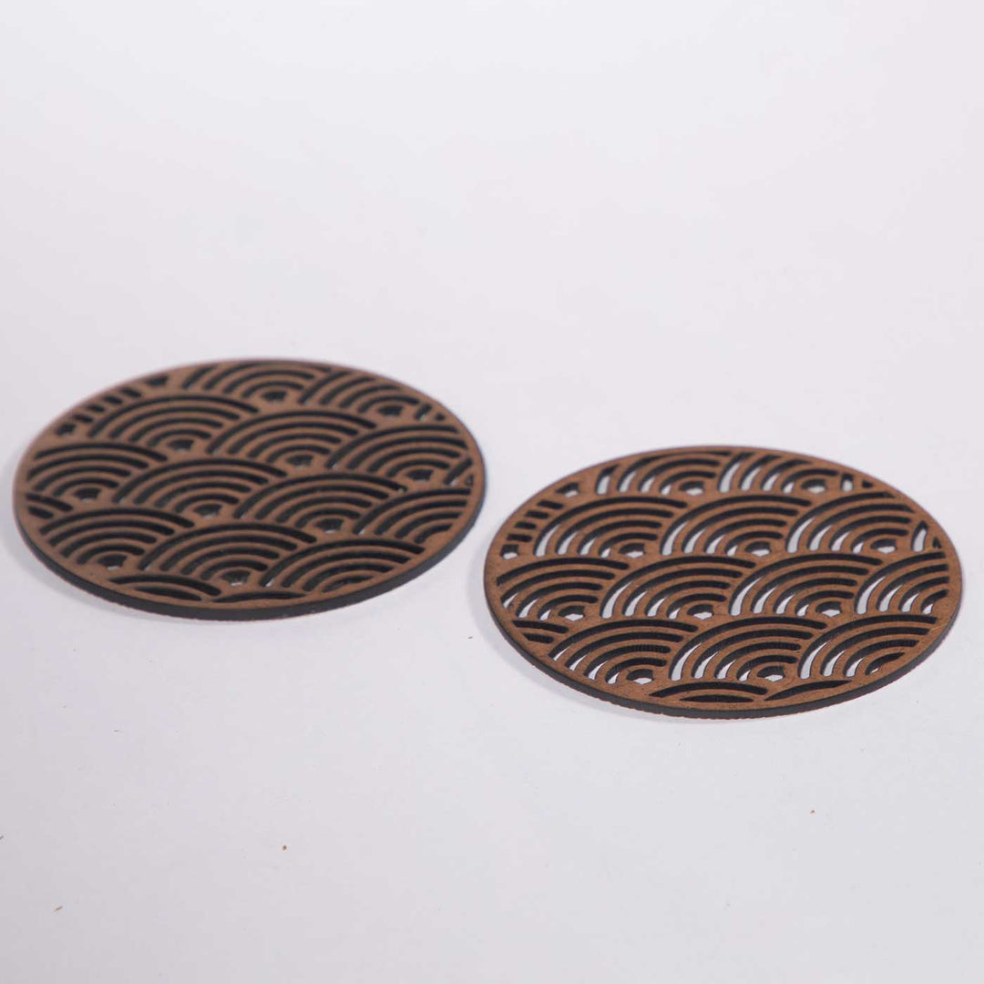 Japanese Wave Zen-Inspired Laser Art MDF Coaster Set  | Set of 6