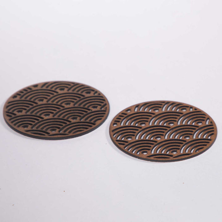 Japanese Wave Zen-Inspired Laser Art MDF Coaster Set  | Set of 6
