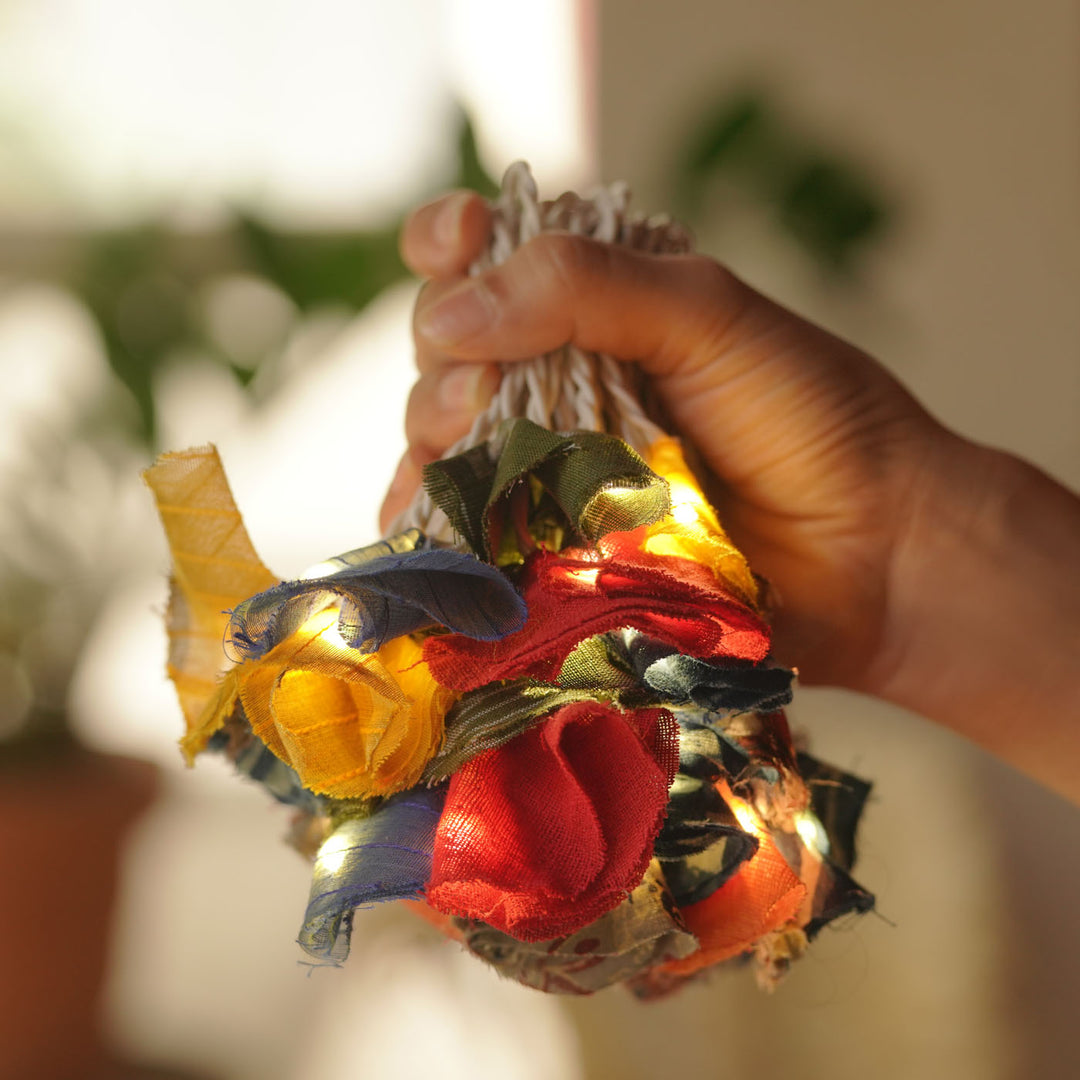 9.15m, 50 Bulbs | Handmade Assorted Block Printed Fabric LED Fairy Light