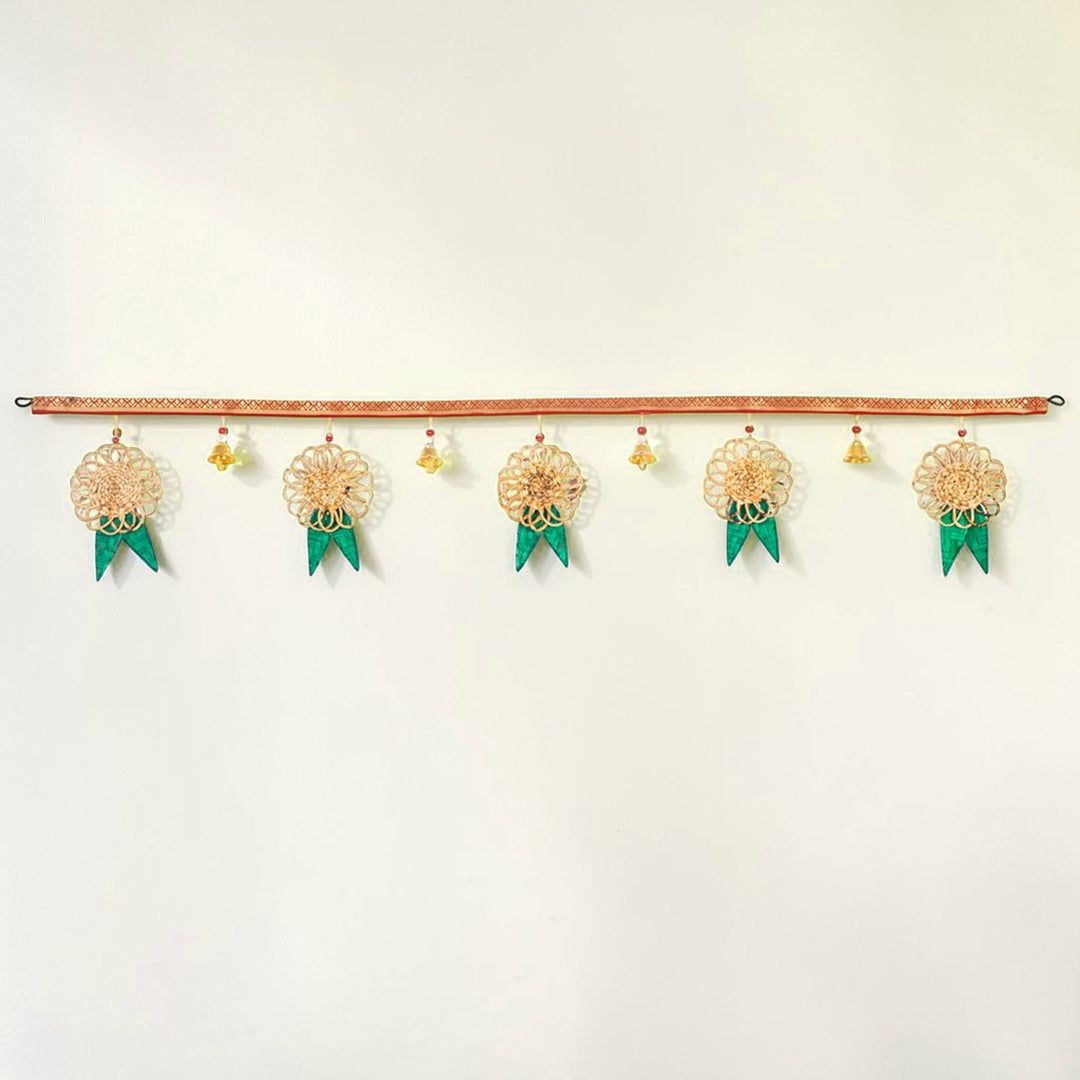 43 In | "Pushp" Handcrafted Banana Toran with Bamboo Mango Leaf Accents for Festive Decor