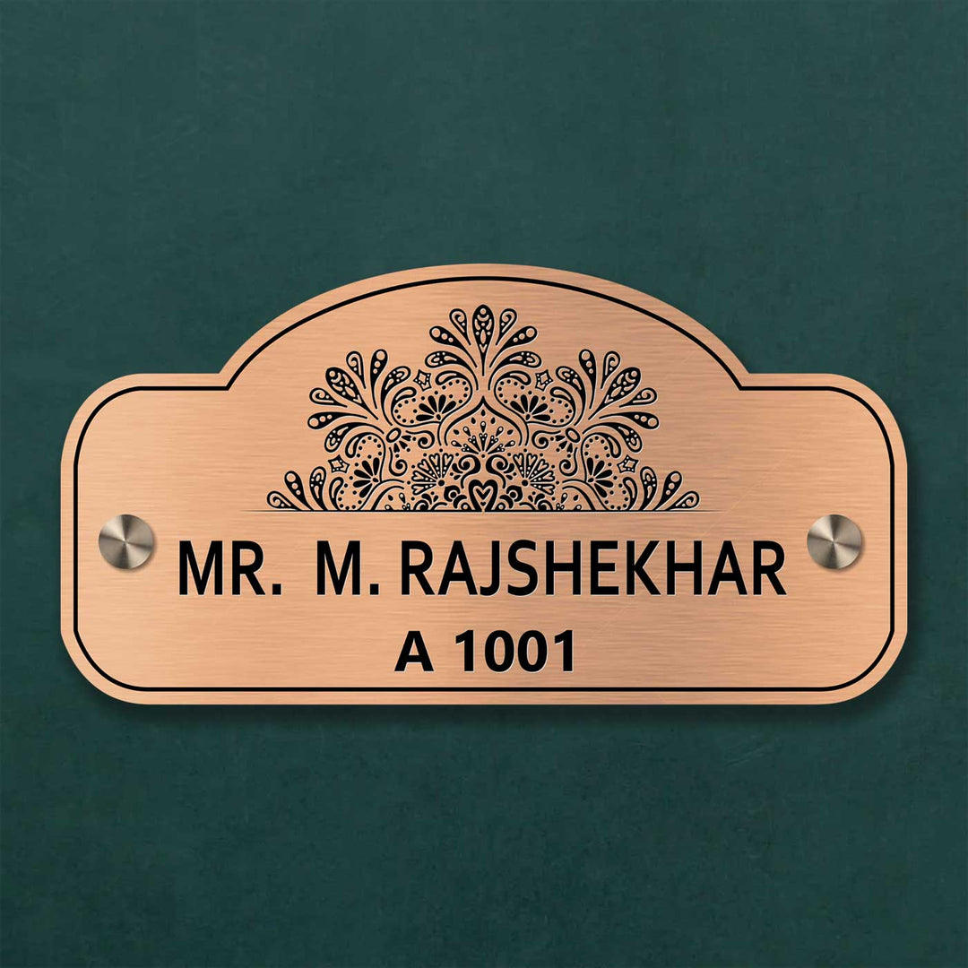 Personalized Weatherproof Sleek Engraved Gold Stainless Steel Name Plate 1 - Front View with Screw Placement