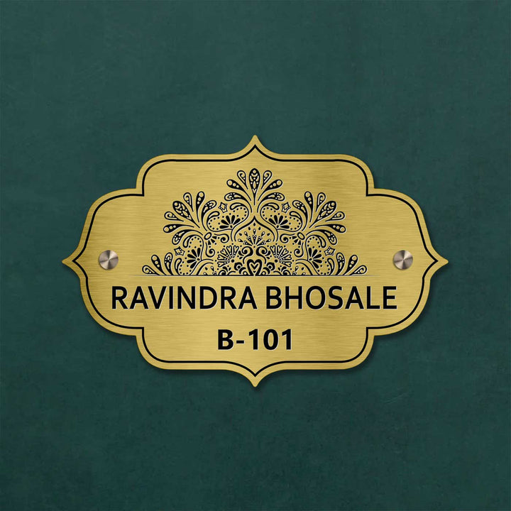 Personalized Weatherproof Charming Engraved Gold Stainless Steel Name Plate - Front View Mounted with Screws