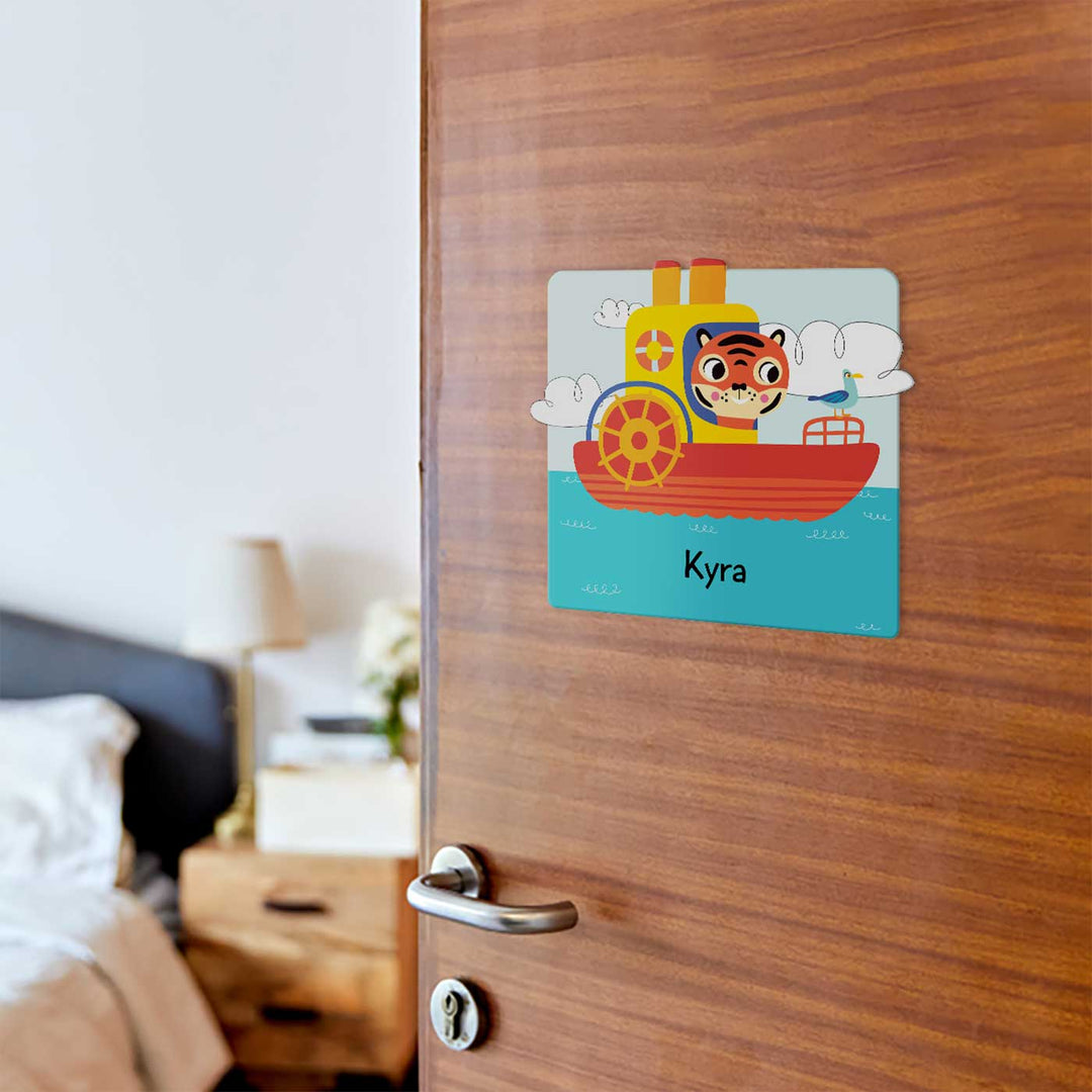 Personalized Lets Travel Theme Acrylic Kids Name Plate - Mounted on Door with Name Personalization